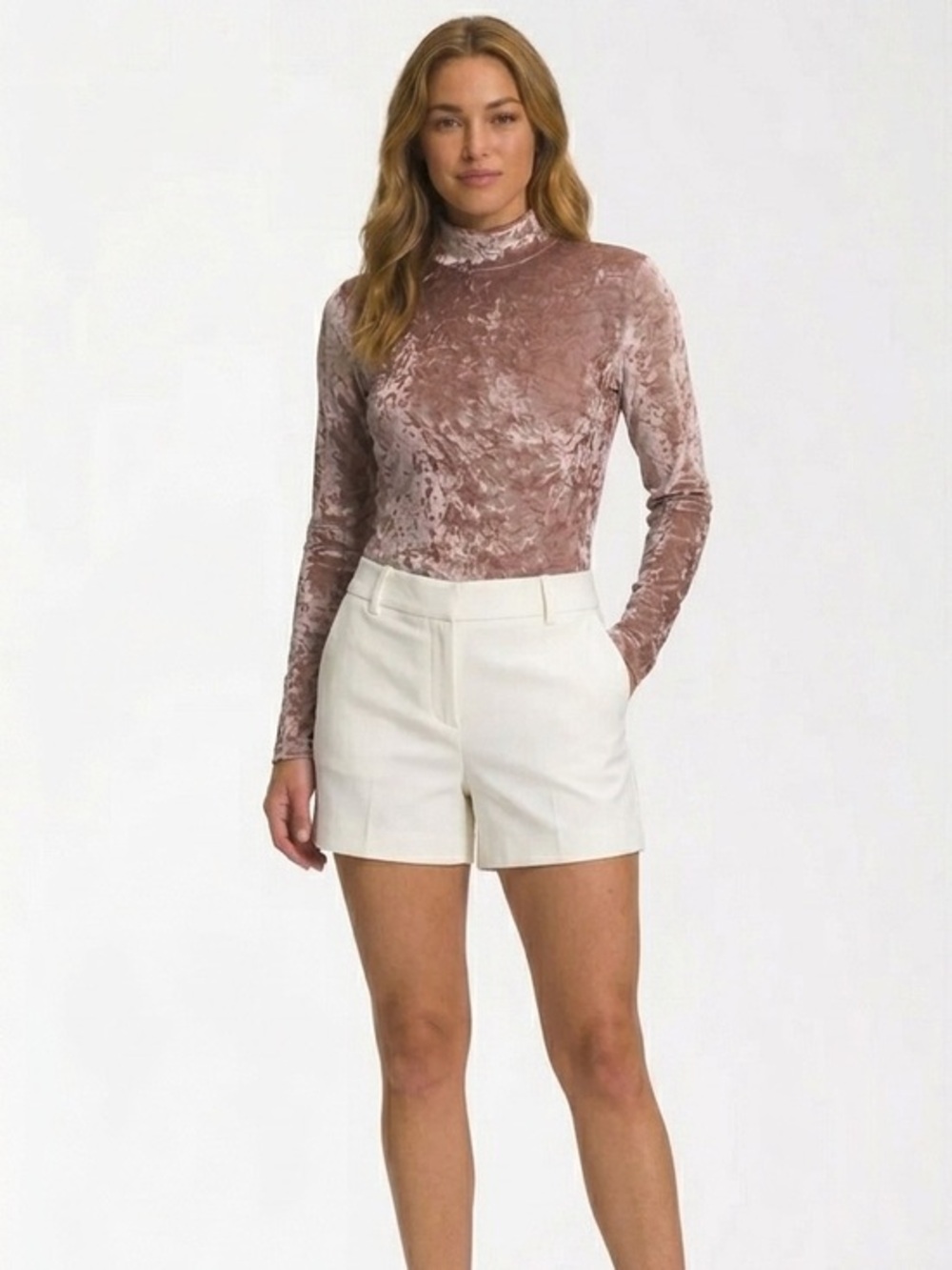 Crushed Pink Velvet Mock Neck Long Sleeve Top Made In Canada Size Large
